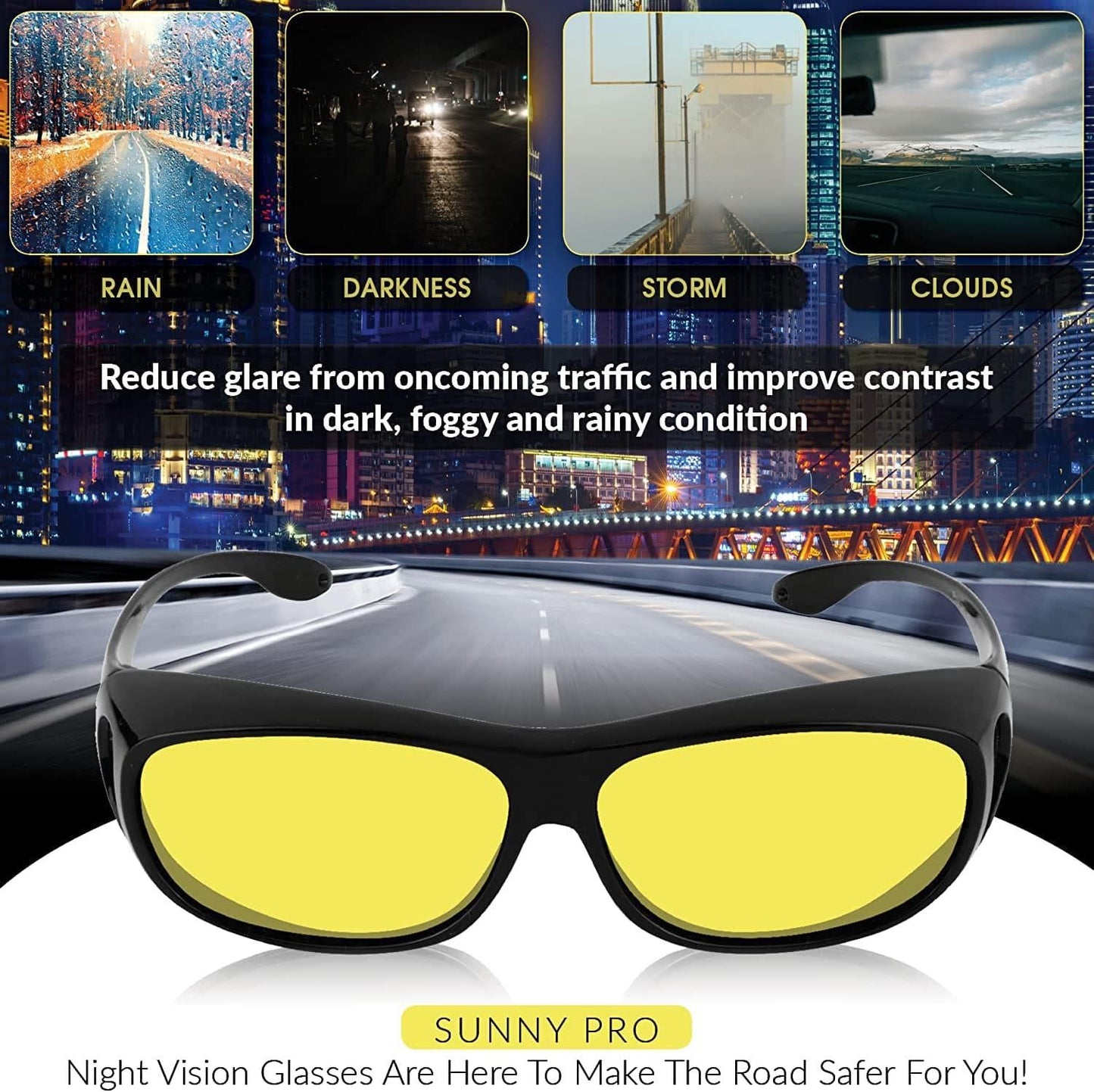 Fidato Day & Night HD Vision Wrap Around Goggles + Free Golden Digital Watch