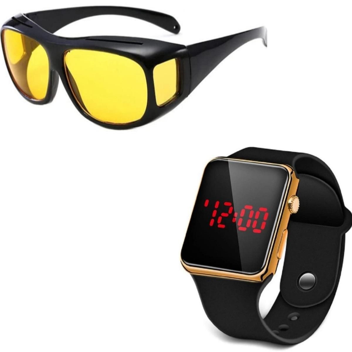 Fidato Day & Night HD Vision Wrap Around Goggles + Free Golden Digital Watch